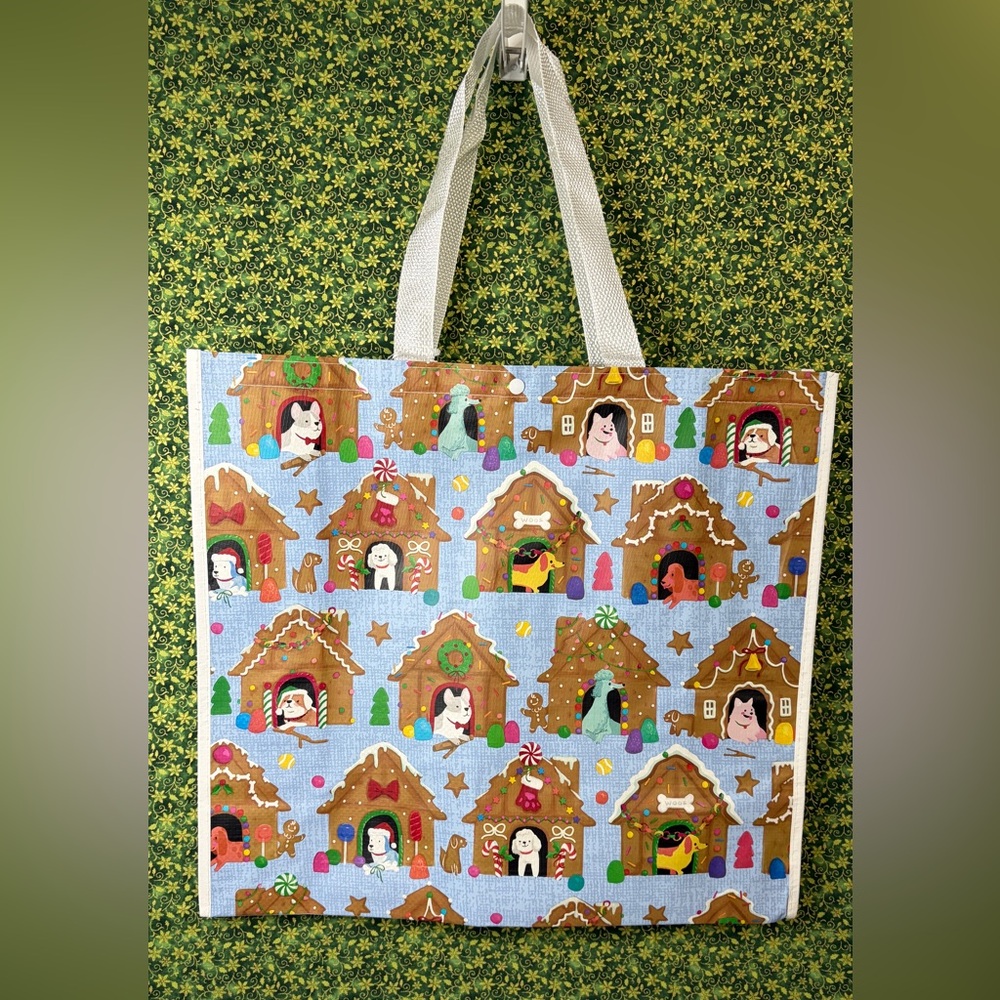 T.J.Maxx Festive Gingerbread House Reusable Tote Bag - Blue and Brown